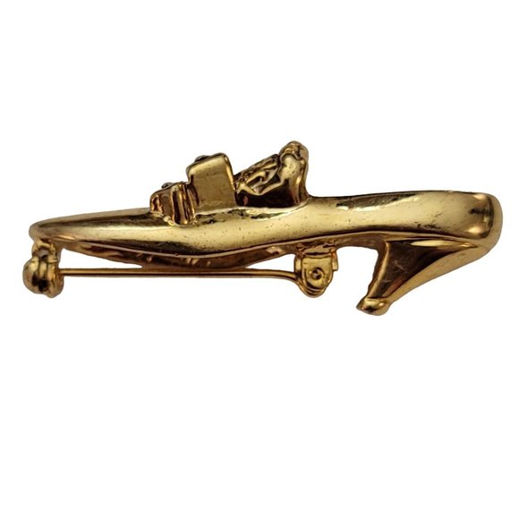 1928 Brand Gold Tone Clear Rhinestone Shoe Brooch Pin K690 - Picture 8 of 8